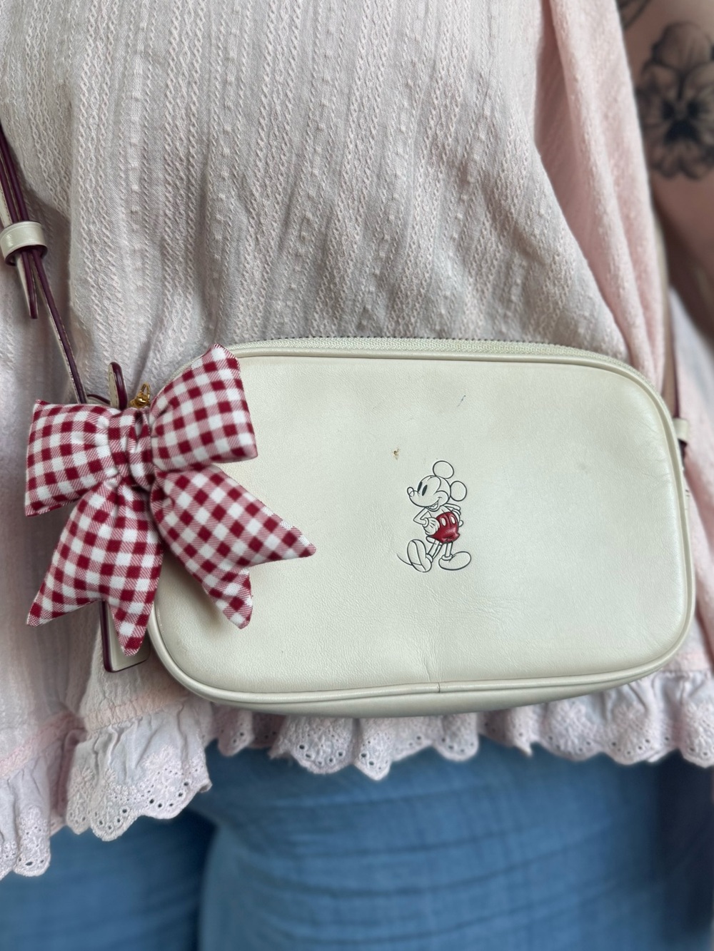 Coach Cream Leather Crossbody with Red Accent Disney Mickey